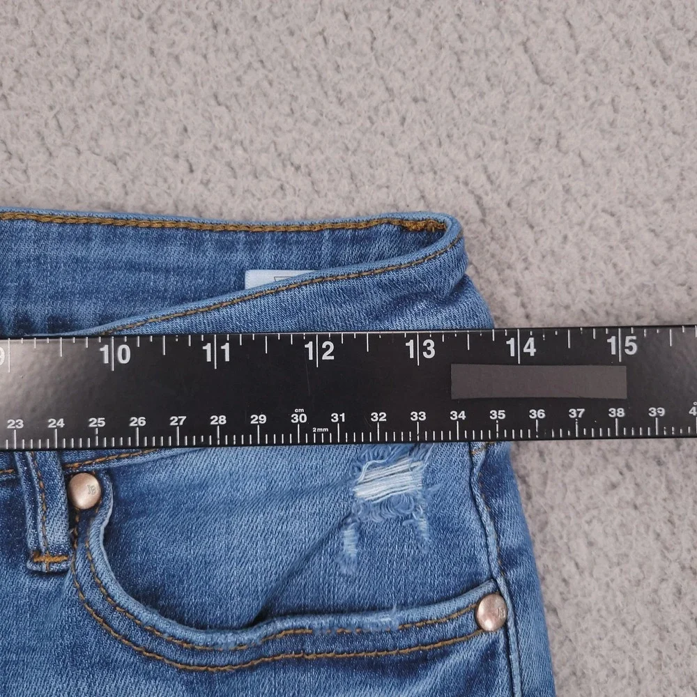JUDY BLUE Jeans Size 7/28 Skinny Vintage Shield Pockets Raw Hem Blue Denim